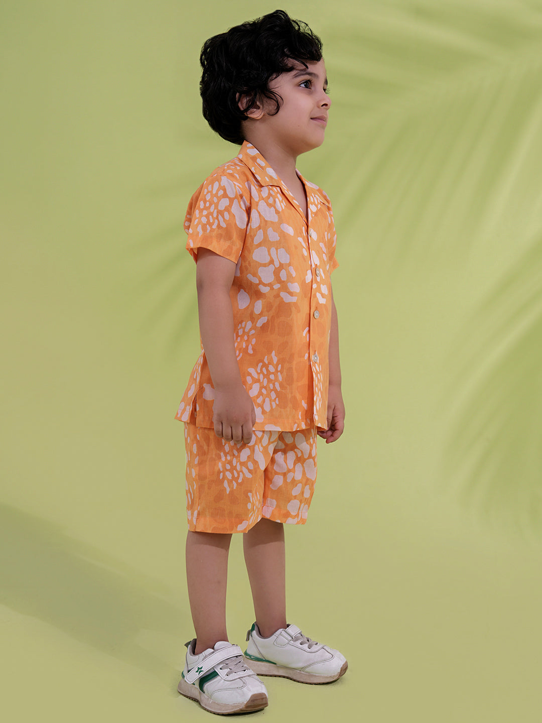 Orange Cotton Half Sleeves Abstract Printed Boys Co-Ords - AJ Dezines