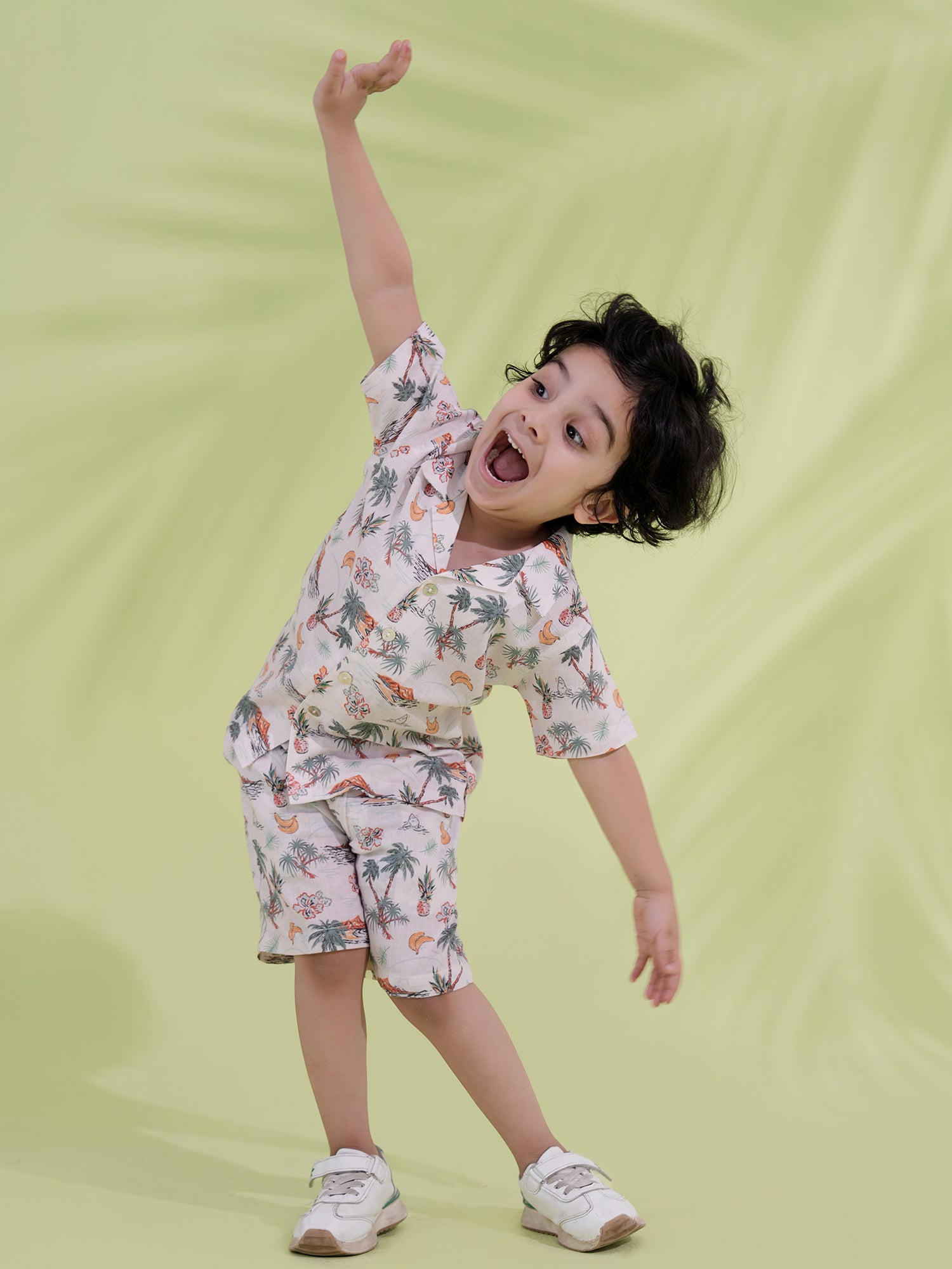 White Cotton Half Sleeves Tropical Printed Boys Co-Ords - AJ Dezines