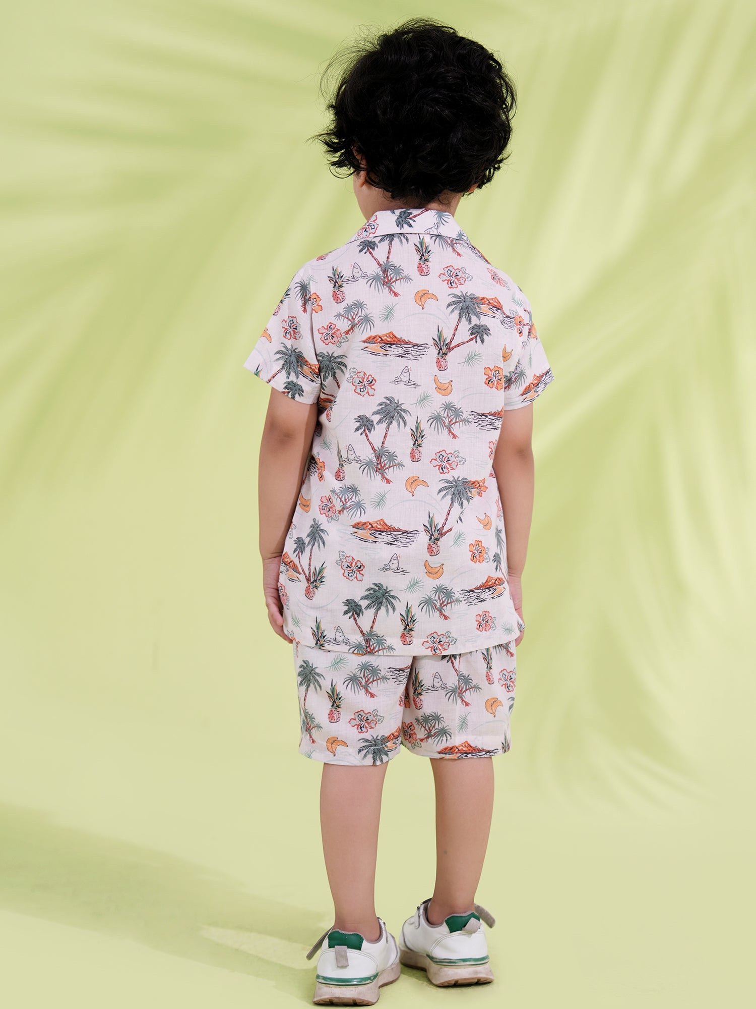 White Cotton Half Sleeves Tropical Printed Boys Co-Ords - AJ Dezines