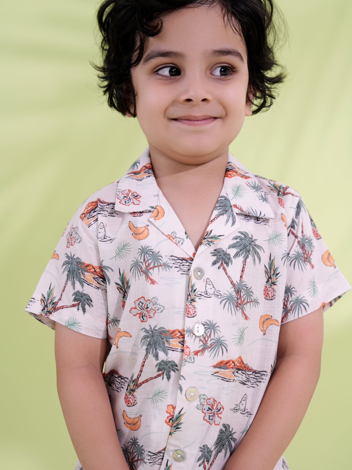 White Cotton Half Sleeves Tropical Printed Boys Co-Ords - AJ Dezines