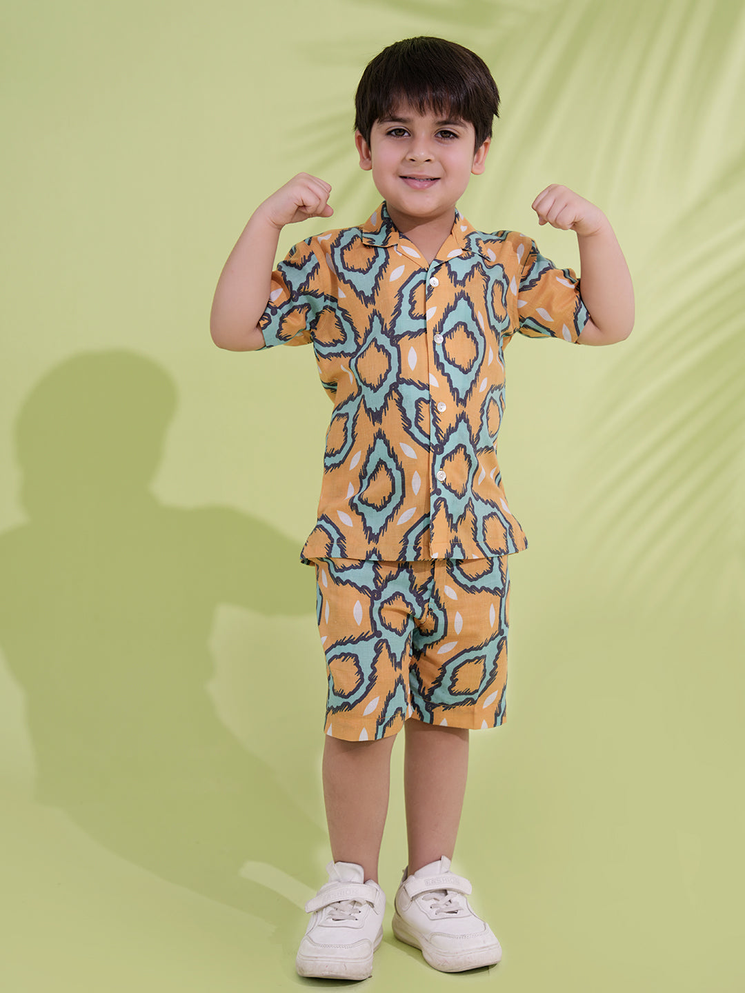 Yellow Cotton Half Sleeves Abstract Printed Boys Co-Ords - AJ Dezines