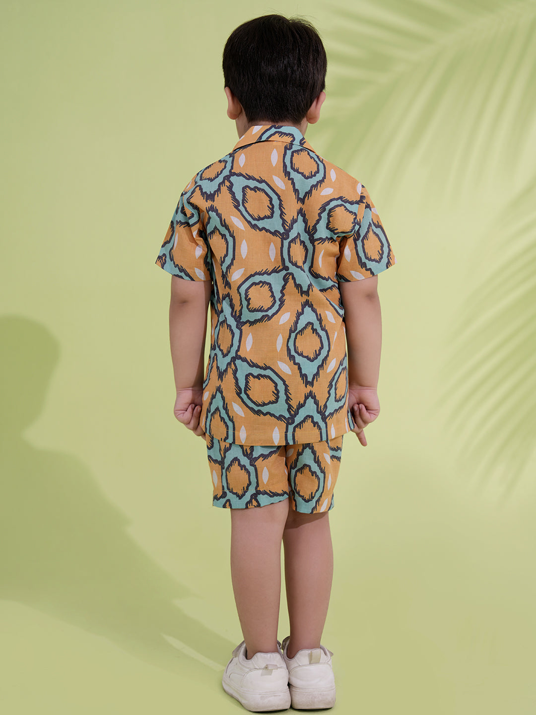 Yellow Cotton Half Sleeves Abstract Printed Boys Co-Ords - AJ Dezines