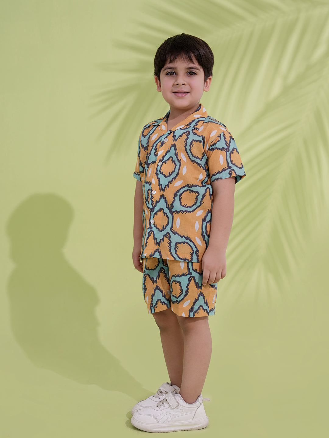 Yellow Cotton Half Sleeves Abstract Printed Boys Co-Ords - AJ Dezines
