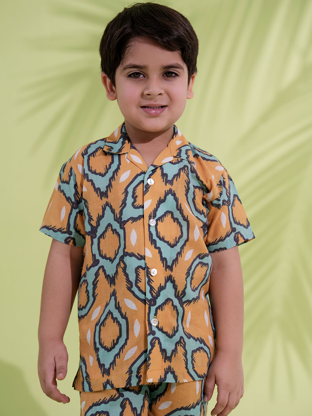 Yellow Cotton Half Sleeves Abstract Printed Boys Co-Ords - AJ Dezines