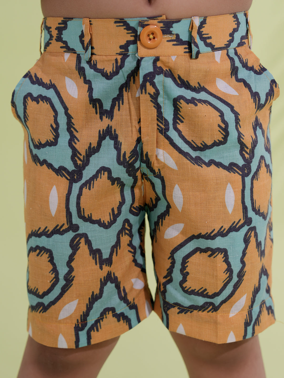 Yellow Cotton Half Sleeves Abstract Printed Boys Co-Ords - AJ Dezines