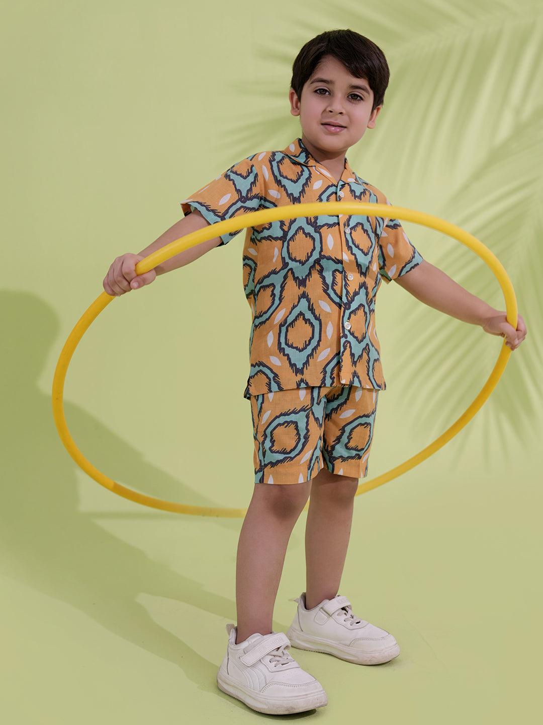 Yellow Cotton Half Sleeves Abstract Printed Boys Co-Ords - AJ Dezines