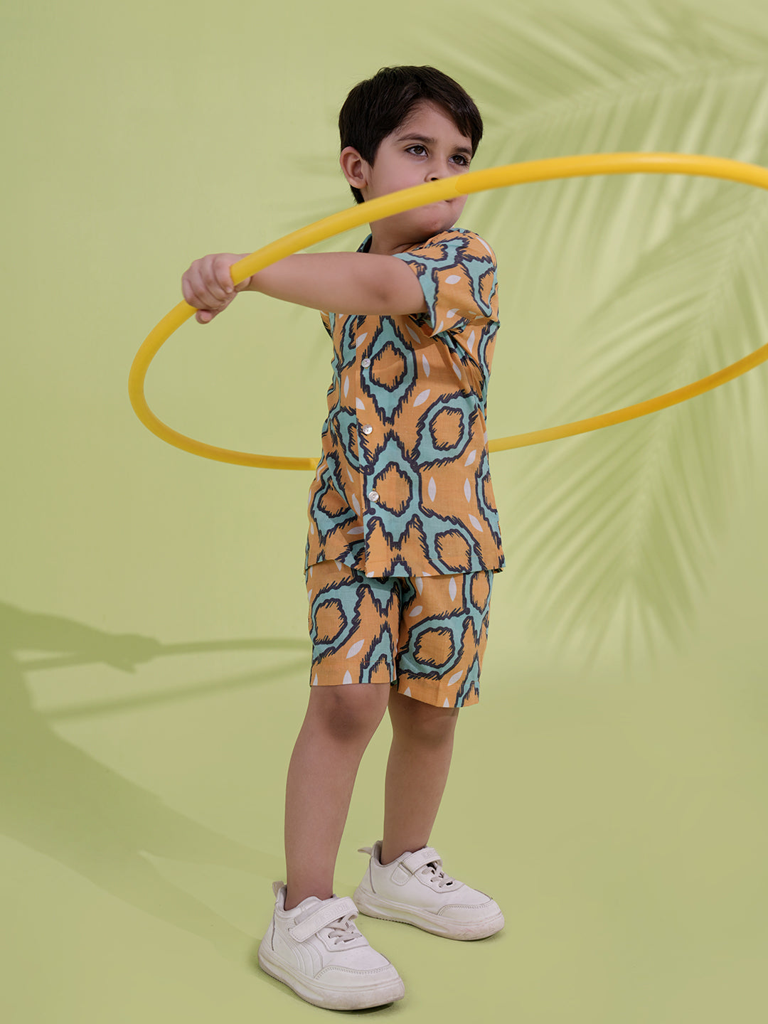 Yellow Cotton Half Sleeves Abstract Printed Boys Co-Ords - AJ Dezines