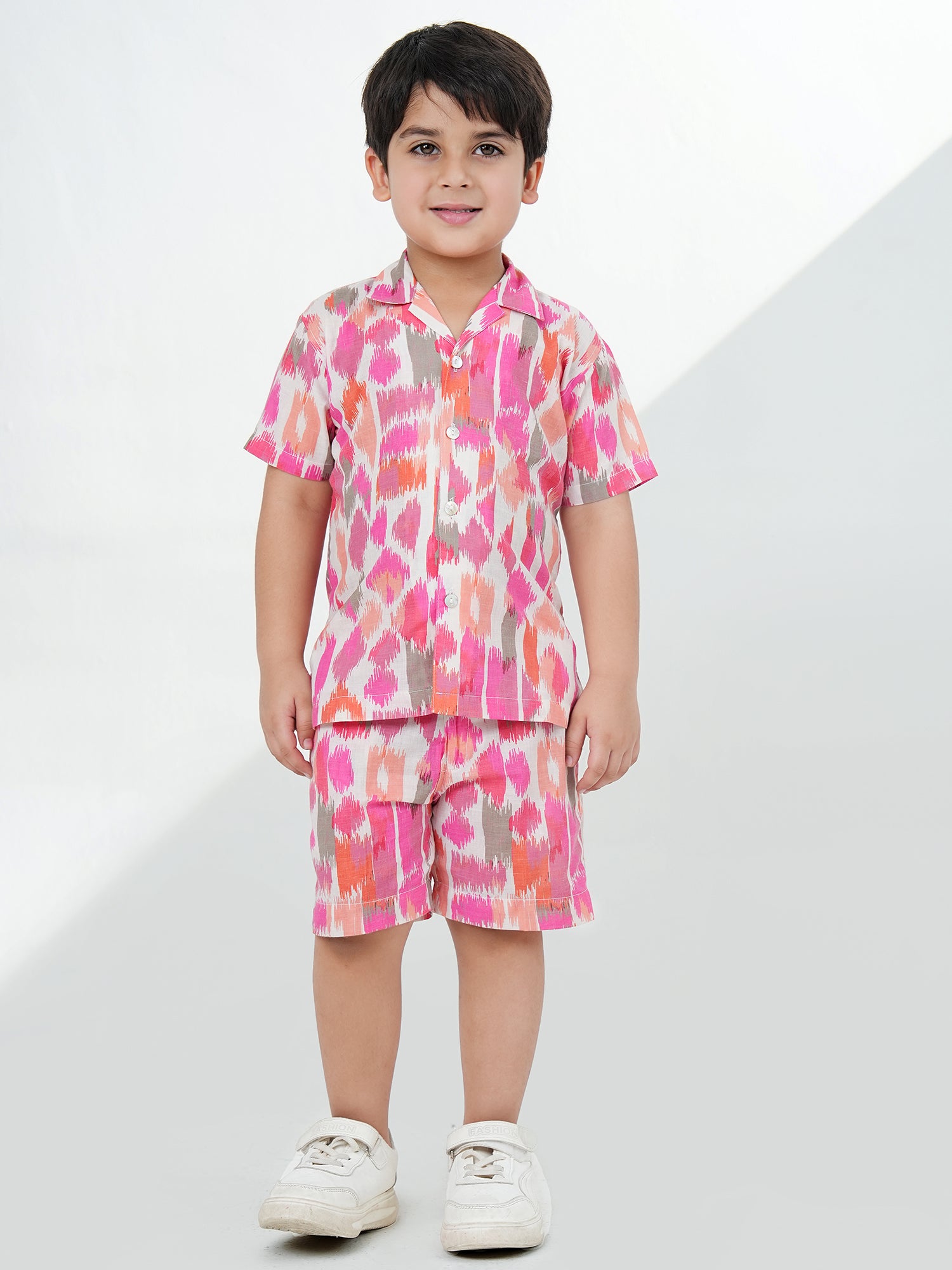 Pink Cotton Half Sleeves Abstract Printed Boys Co-Ords - AJ Dezines