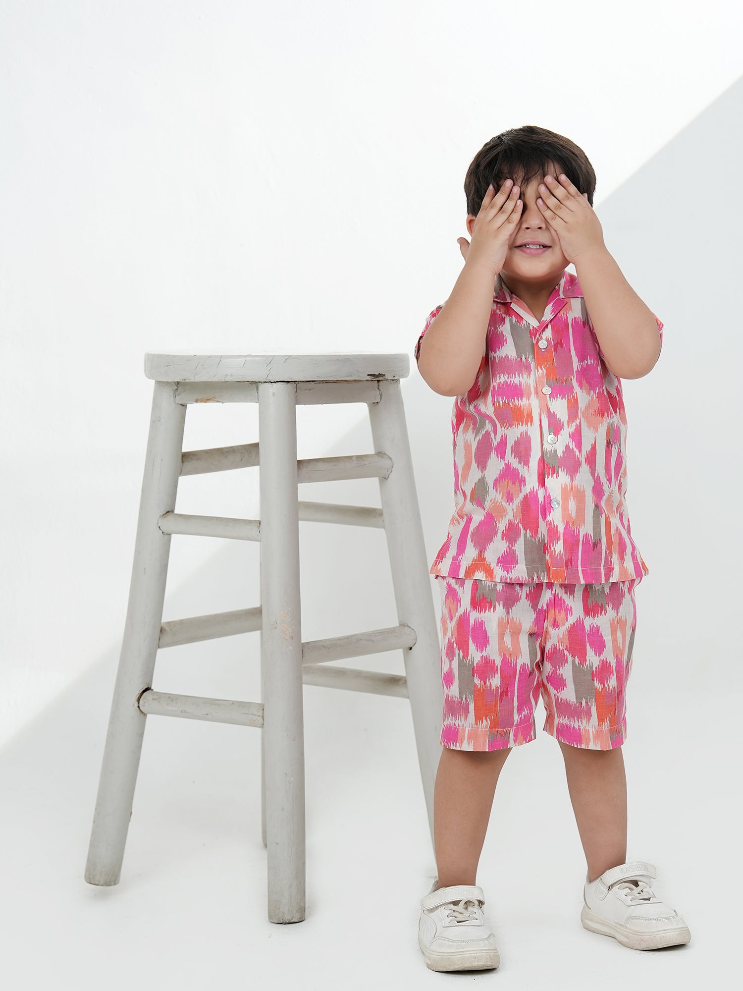 Pink Cotton Half Sleeves Abstract Printed Boys Co-Ords - AJ Dezines