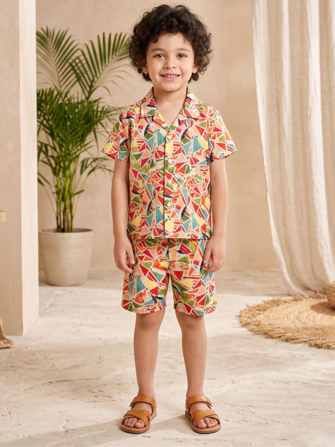 Multi-Color Cotton Half Sleeves Abstract Printed Boys Co-Ords - AJ Dezines