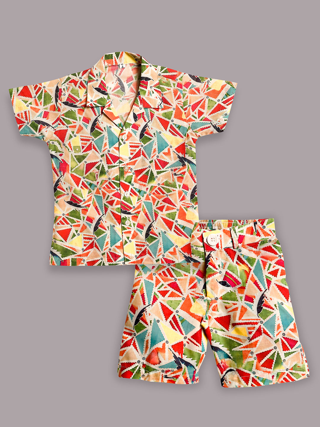 Multi-Color Cotton Half Sleeves Abstract Printed Boys Co-Ords - AJ Dezines