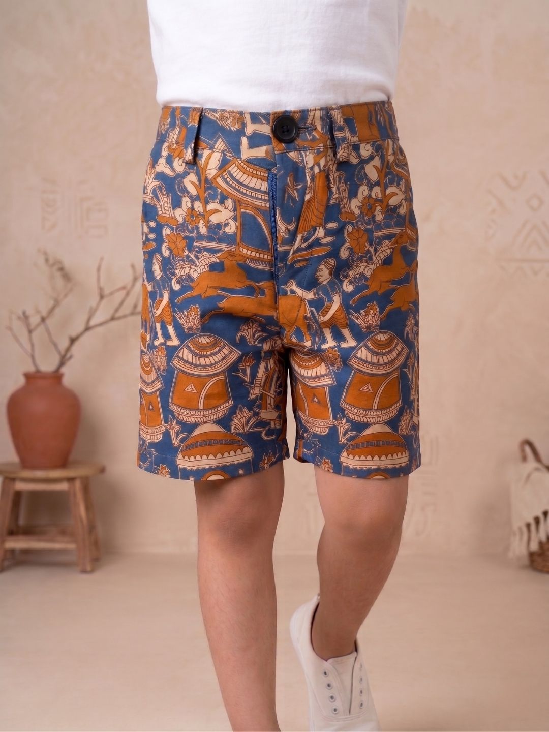 Blue Tribal Print Pure Cotton Half Sleeves Fashion Outfit Co-Ords For Kids Boys
