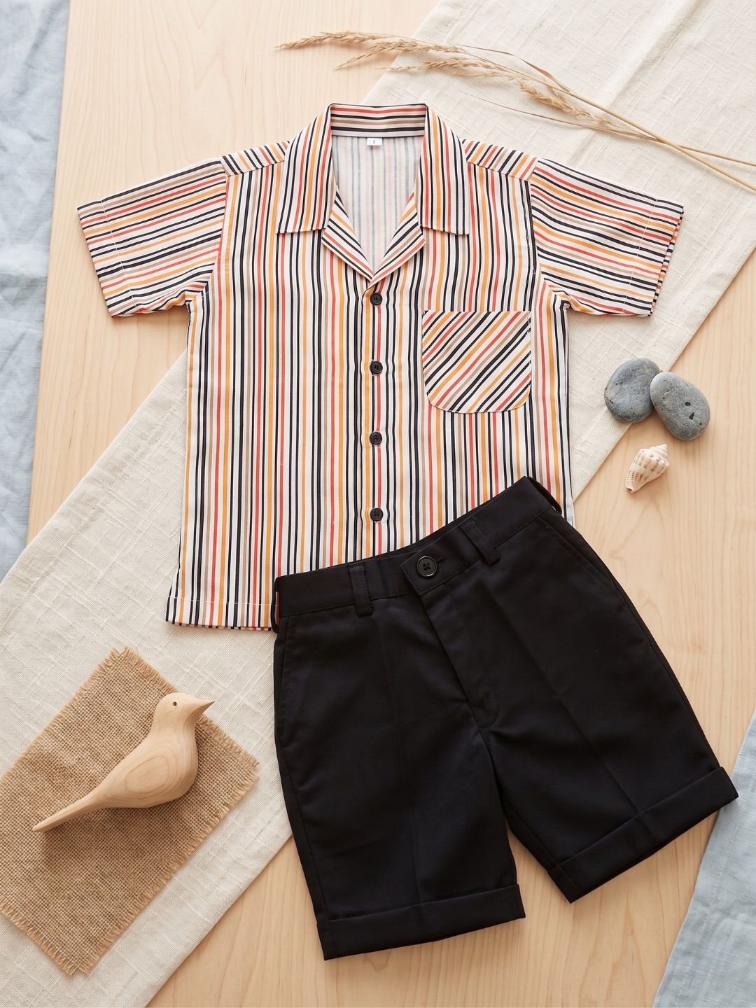 Mult Color Stripes Cotton Blend Boys Co-Ords For Boys