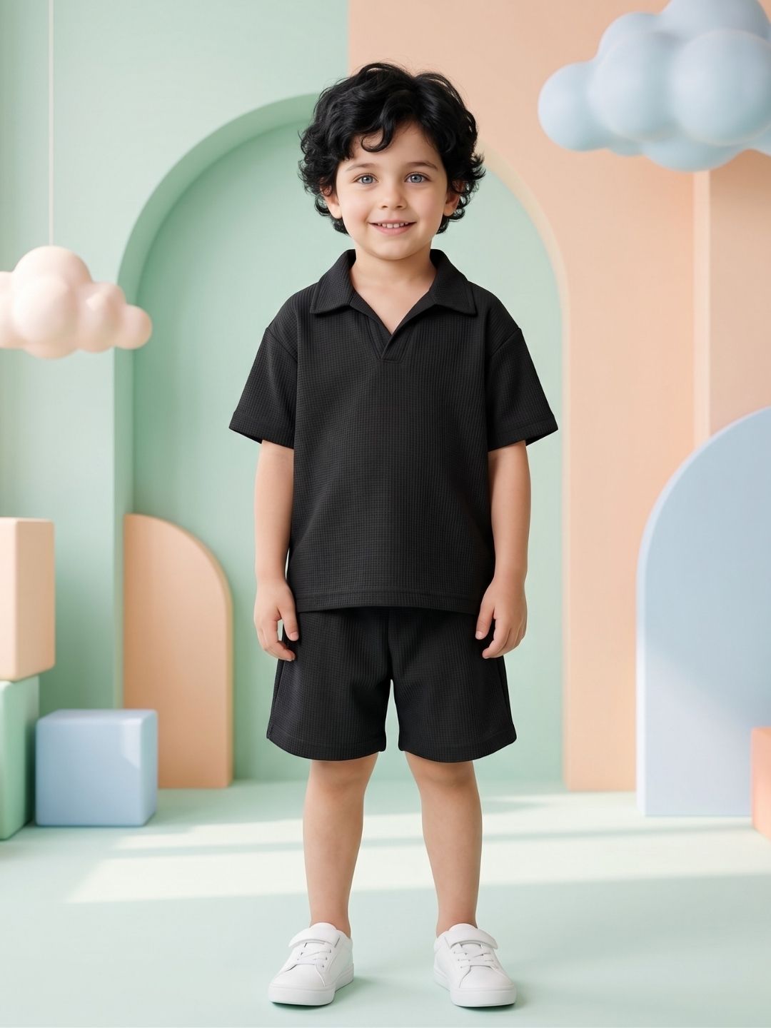 Black Stripes Cotton Oversized Co-Ords For Boys