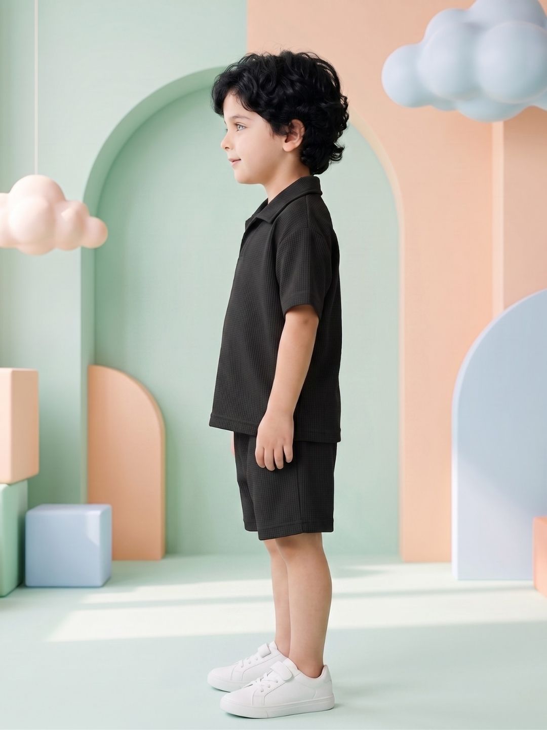 Black Stripes Cotton Oversized Co-Ords For Boys