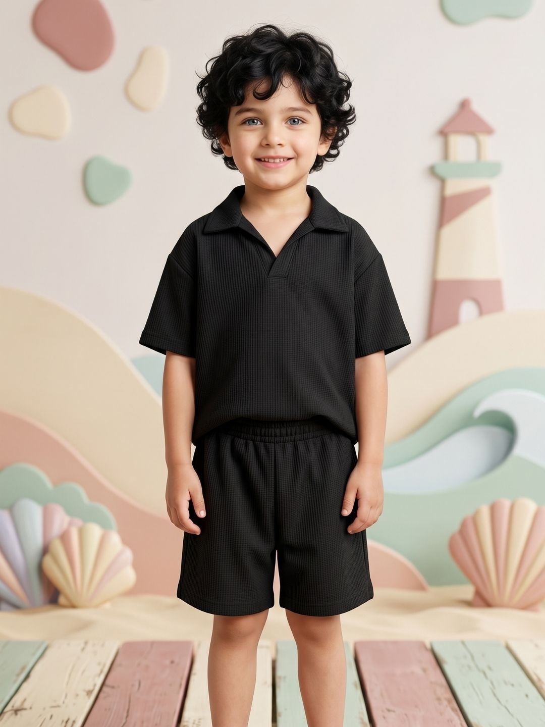 Black Stripes Cotton Oversized Co-Ords For Boys