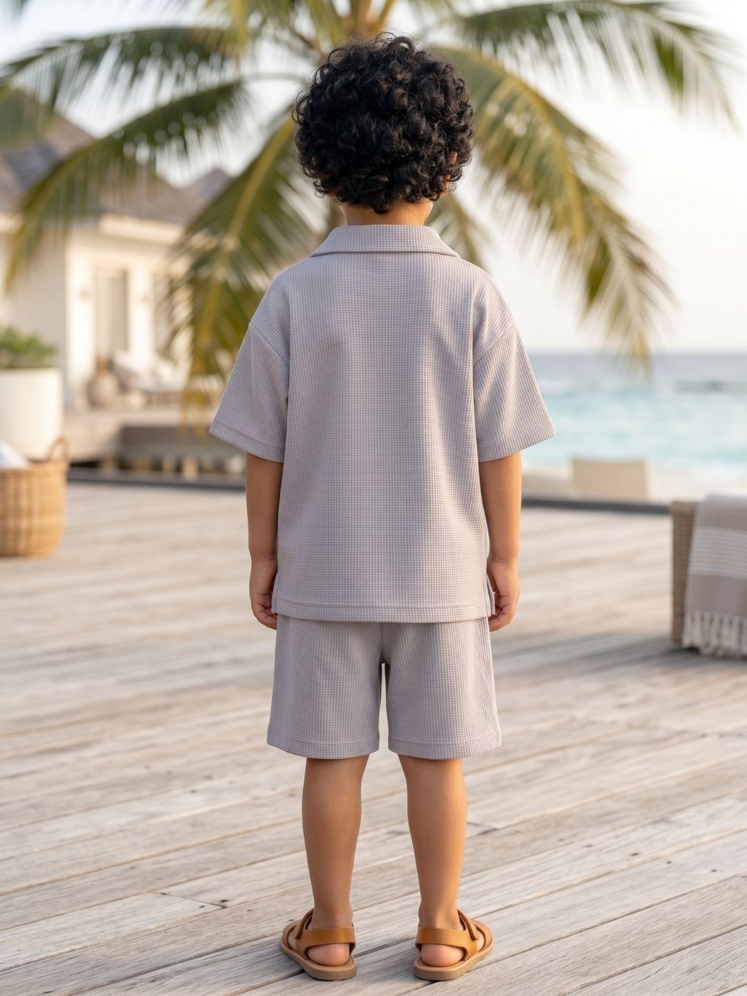 Grey Solid Cotton Oversized Co-Ords For Boys