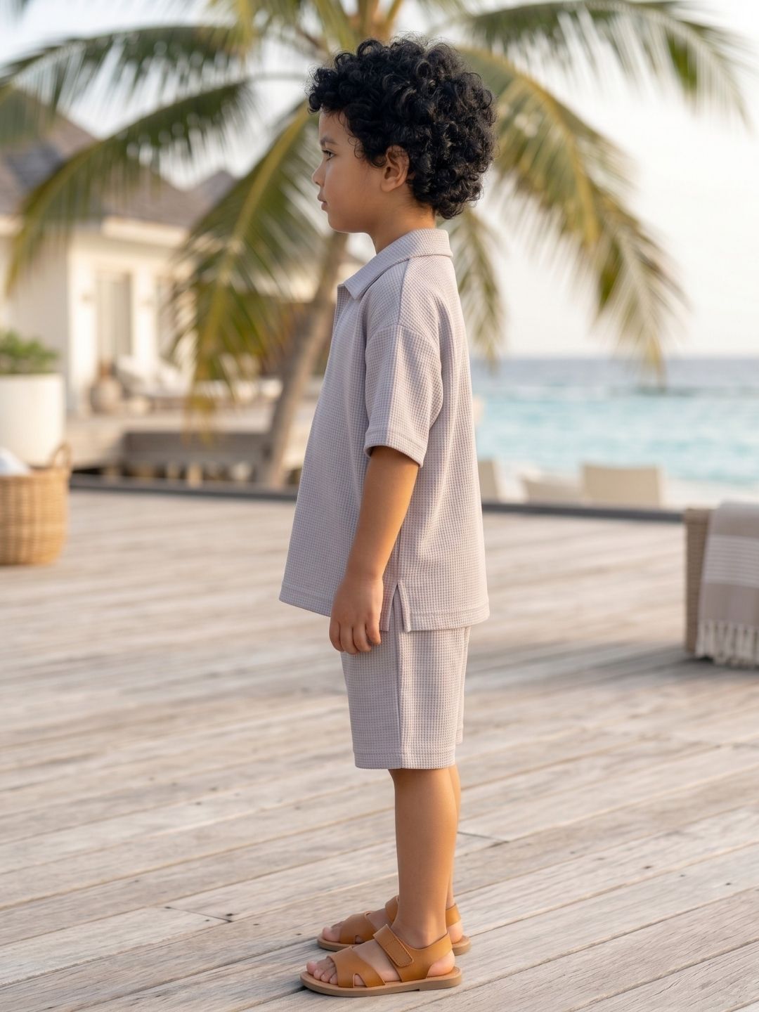 Grey Solid Cotton Oversized Co-Ords For Boys