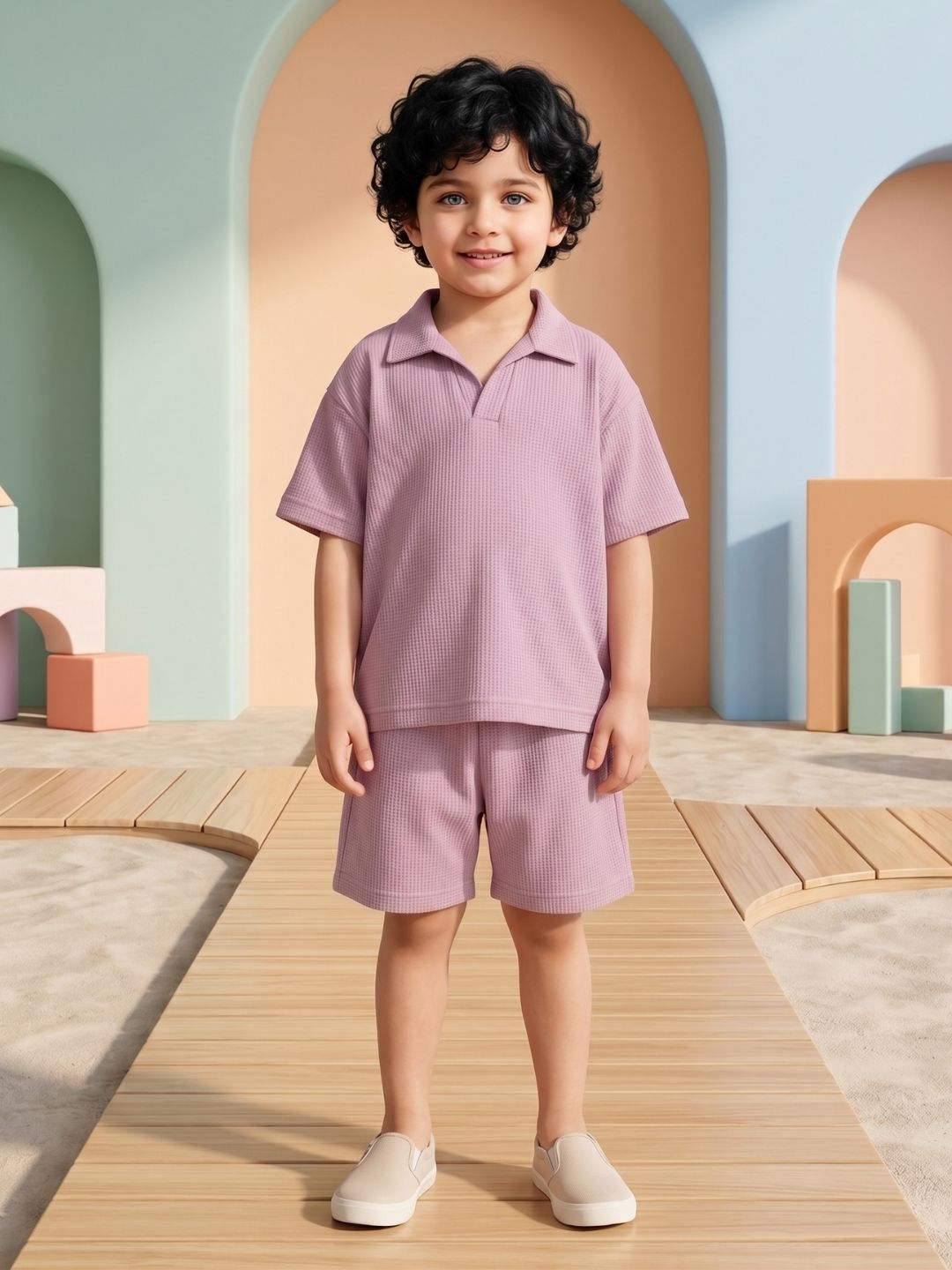 Pink Solid Cotton Oversized Co-Ords For Boys