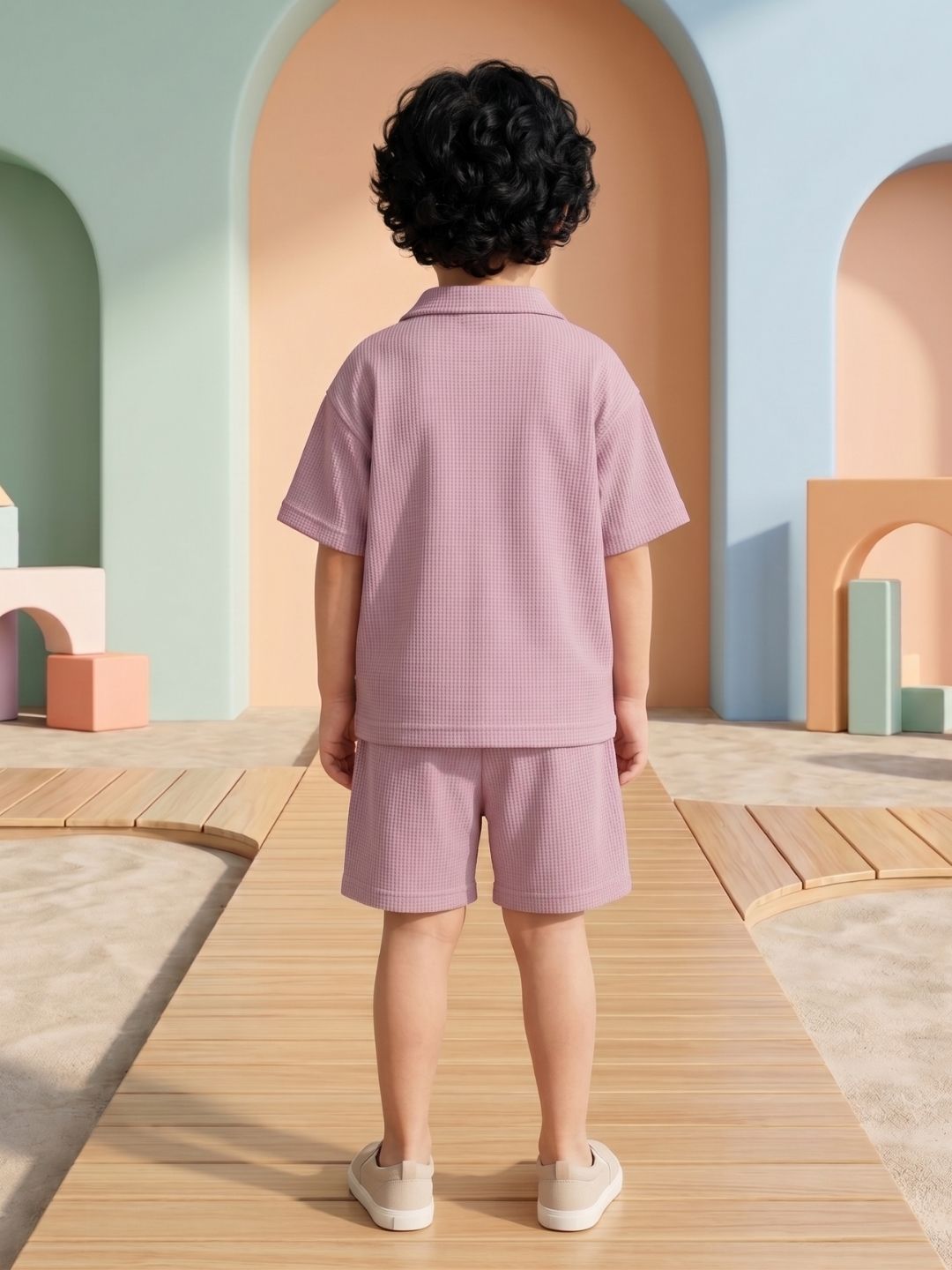 Pink Solid Cotton Oversized Co-Ords For Boys