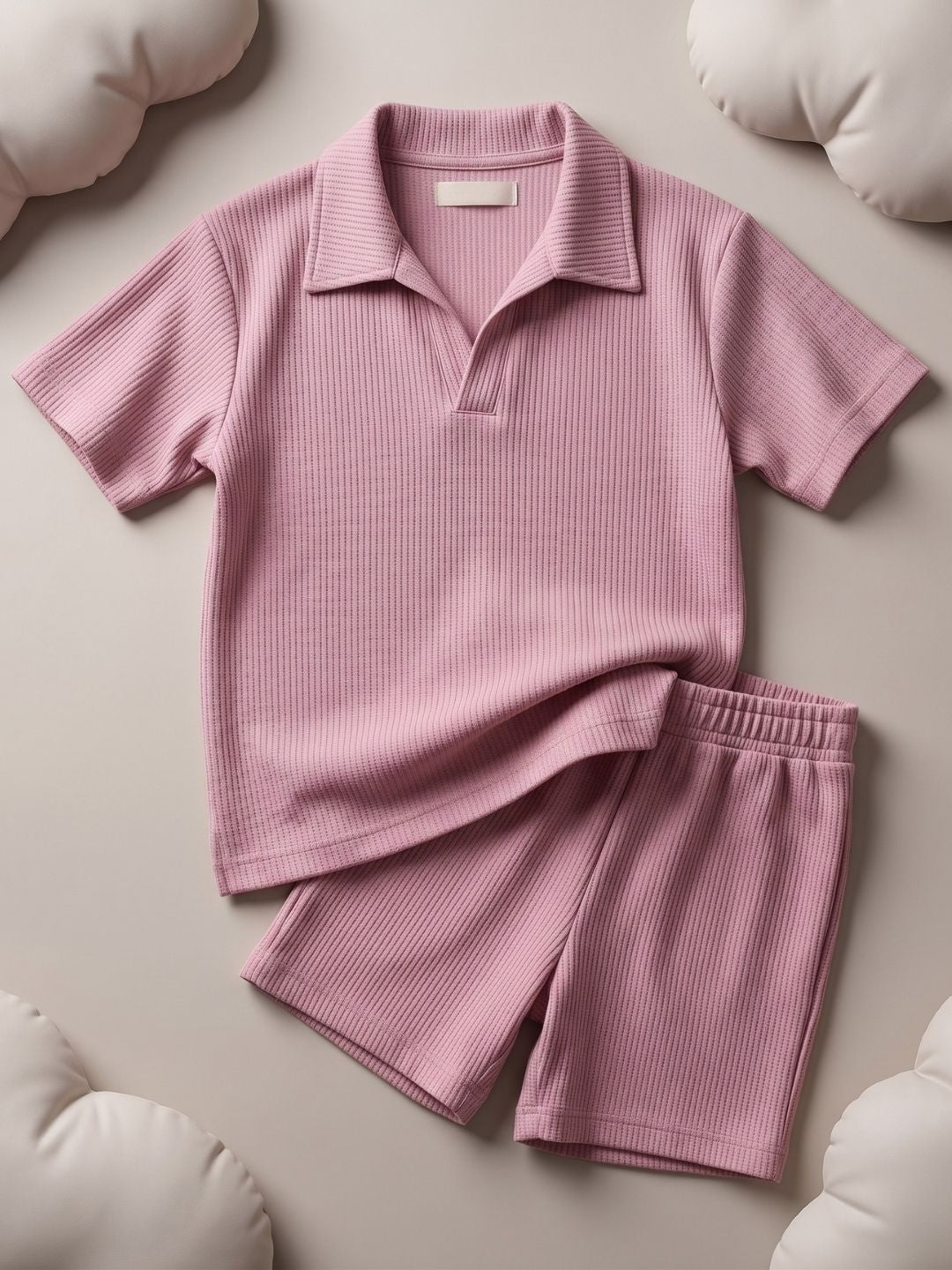 Pink Solid Cotton Oversized Co-Ords For Boys