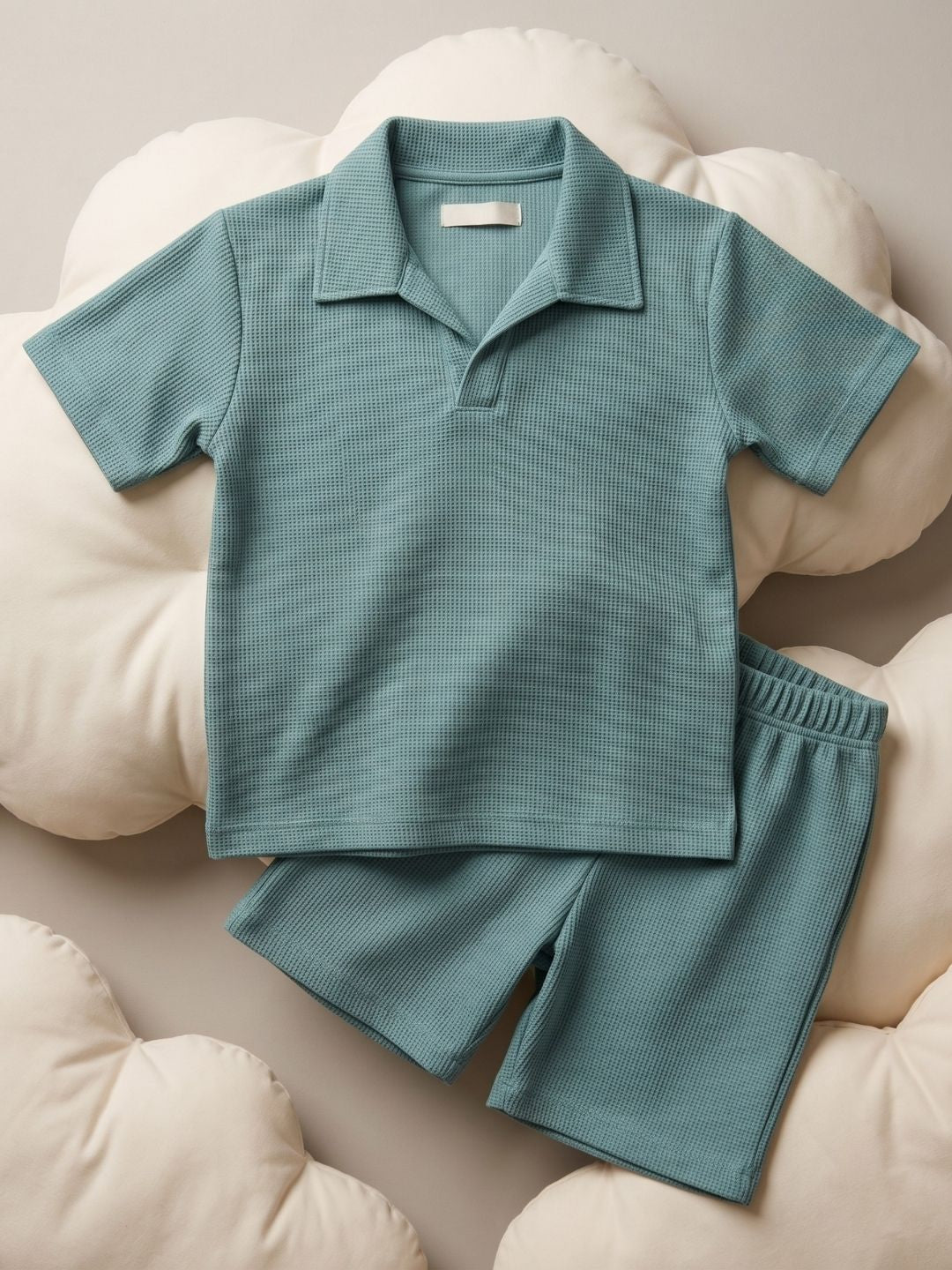 Teal Solid Cotton Oversized Co-Ords For Boys