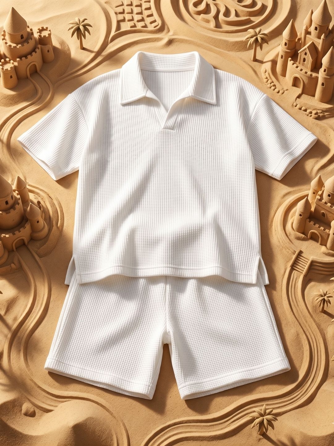 White Solid Cotton Oversized Co-Ords For Boys