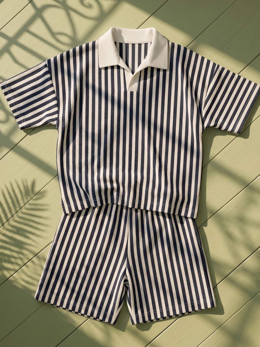Blue Stripes Cotton Oversized Co-Ords For Boys