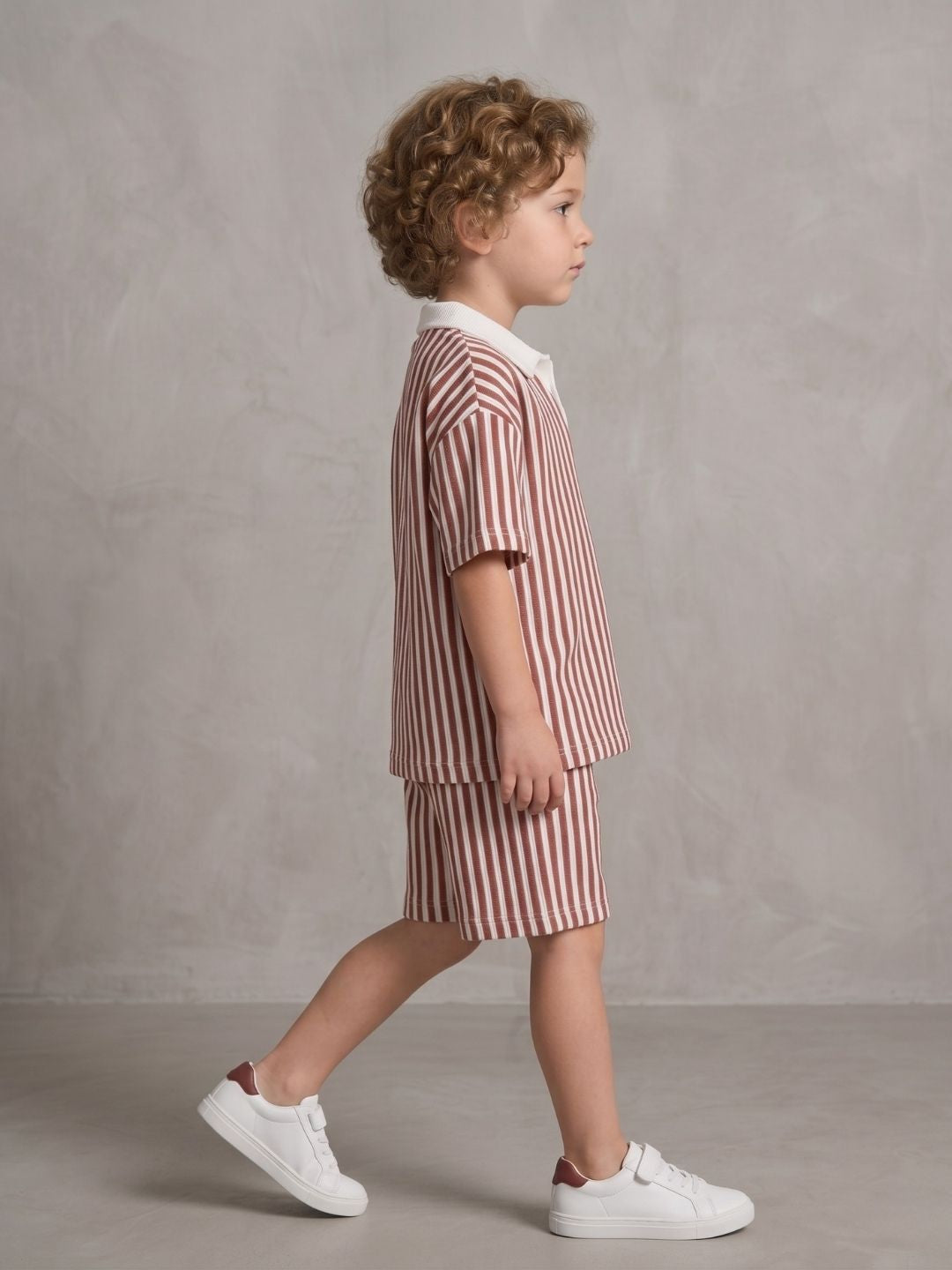 Maroon Stripes Cotton Oversized Co-Ords For Boys