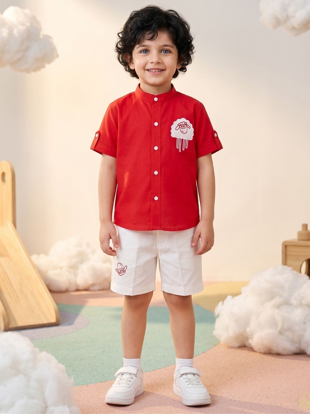 Red Sheep Embroidery Pure Cotton Co-Ords For Boys