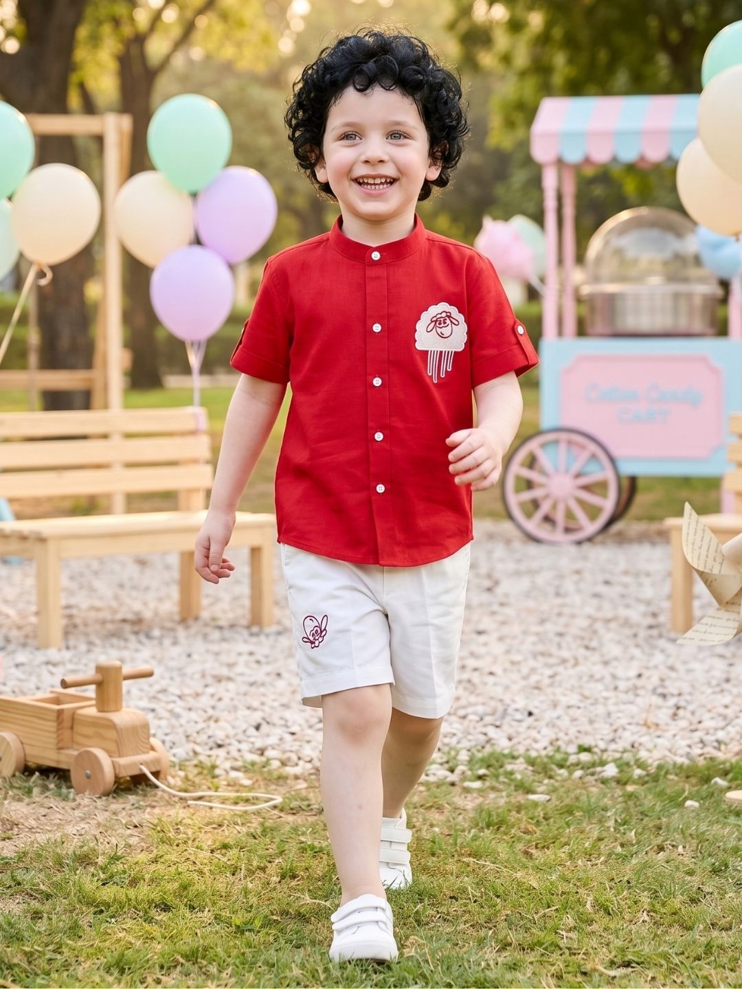 Red Sheep Embroidery Pure Cotton Co-Ords For Boys