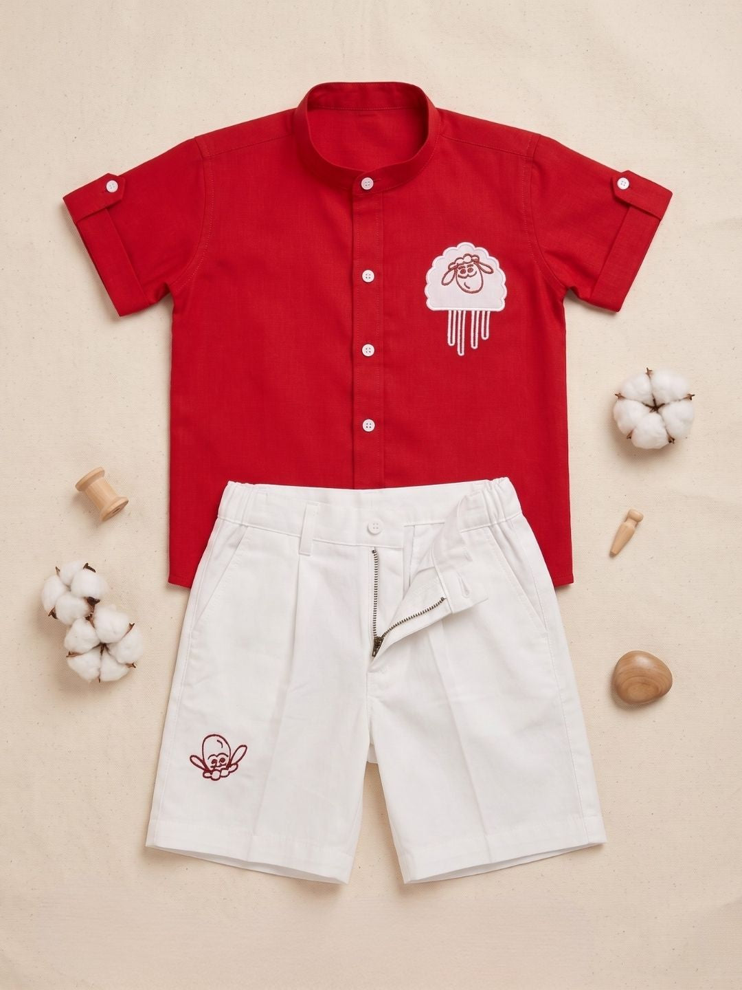 Red Sheep Embroidery Pure Cotton Co-Ords For Boys