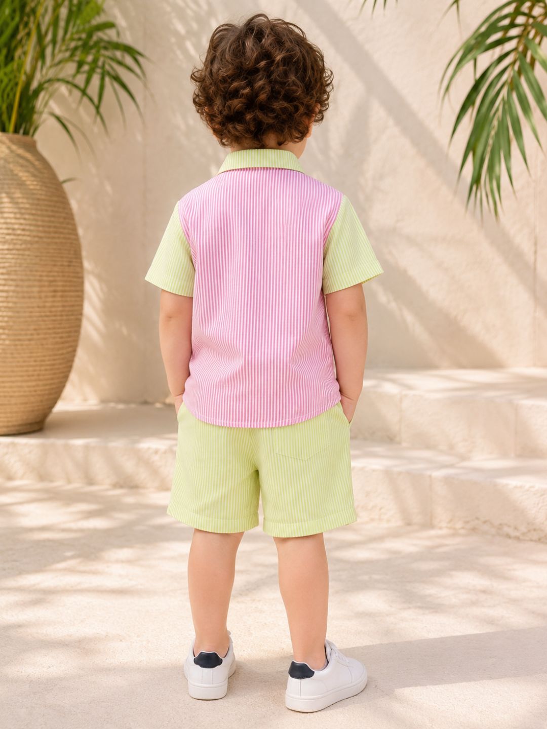 Green Stripe Cotton Blend Casual Wear Sibling Set for Kids | Matching Brother & Sister Outfit