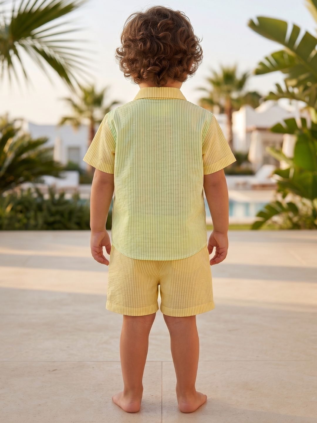 Yellow Stripe Cotton Blend Casual Wear Sibling Set for Kids | Matching Brother & Sister Outfit