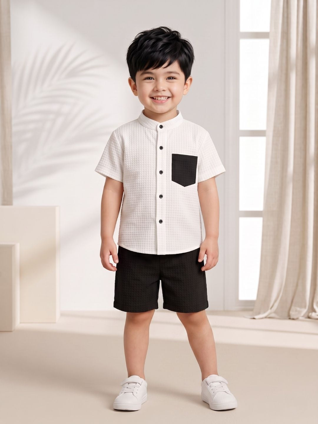 AJ Dezines Black Box Textured Waffle Fabric Cotton Blend Co-Ords For Boys