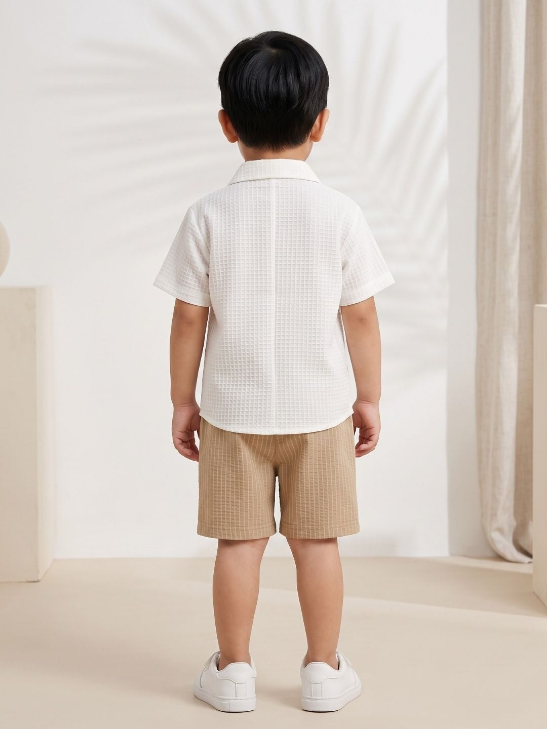 AJ Dezines Brown Box Textured Waffle Fabric Cotton Blend Co-Ords For Boys