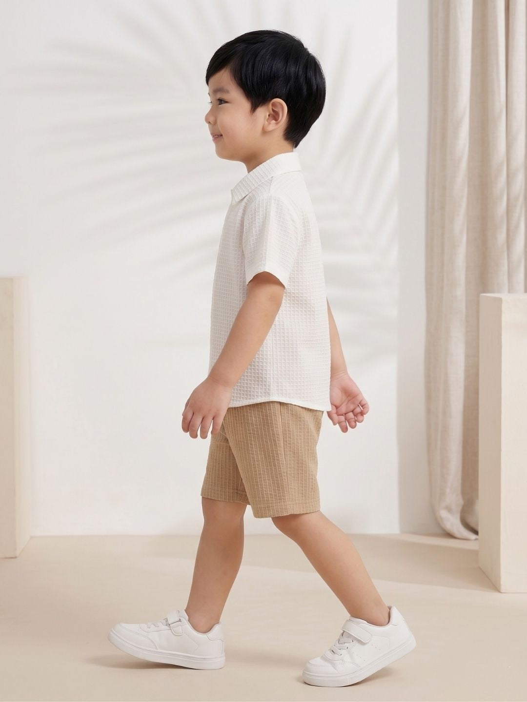 AJ Dezines Brown Box Textured Waffle Fabric Cotton Blend Co-Ords For Boys