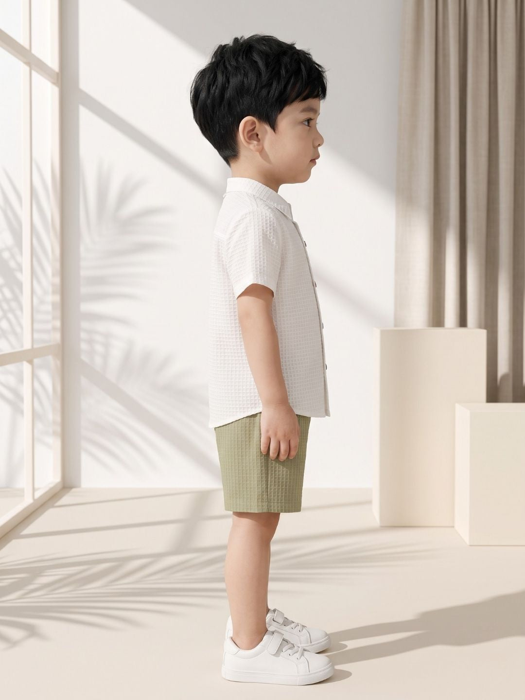 AJ Dezines Green Box Textured Waffle Fabric Cotton Blend Co-Ords For Boys