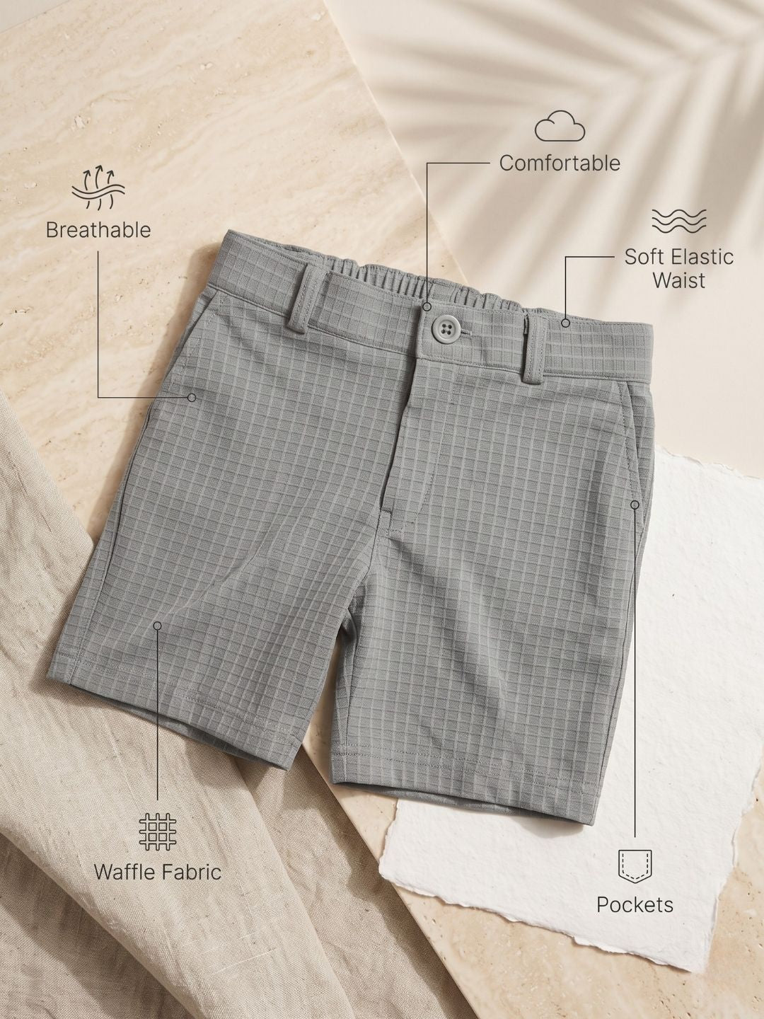 AJ Dezines Grey Box Textured Waffle Fabric Cotton Blend Co-Ords For Boys