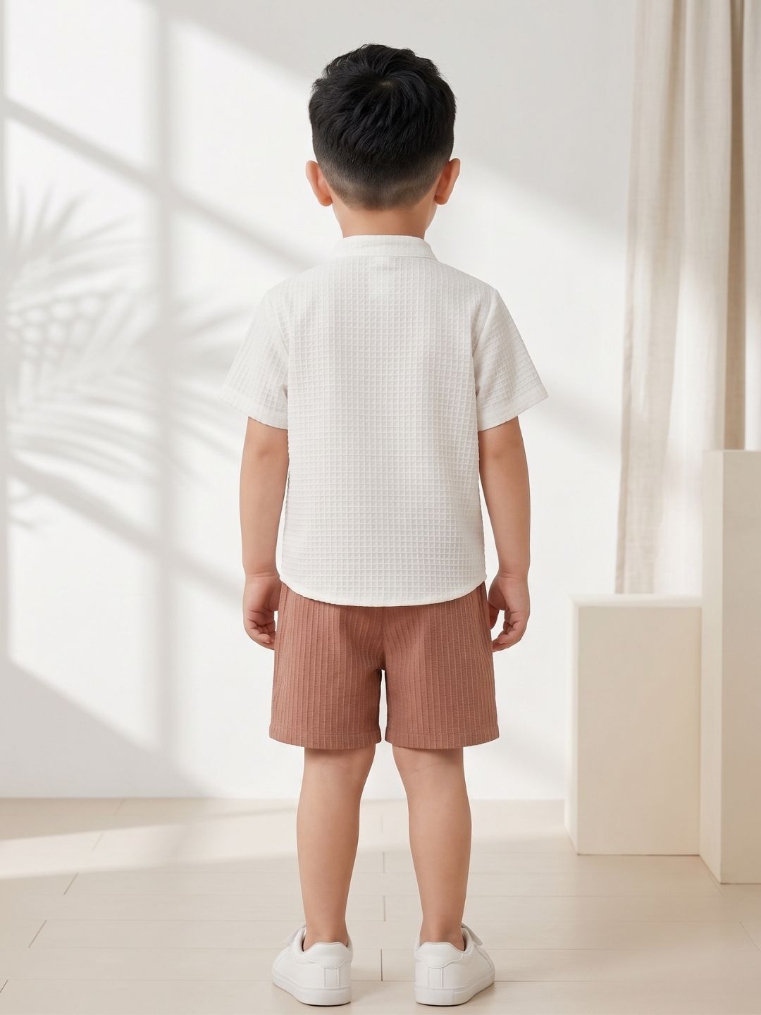 AJ Dezines Pink Box Textured Waffle Fabric Cotton Blend Co-Ords For Boys