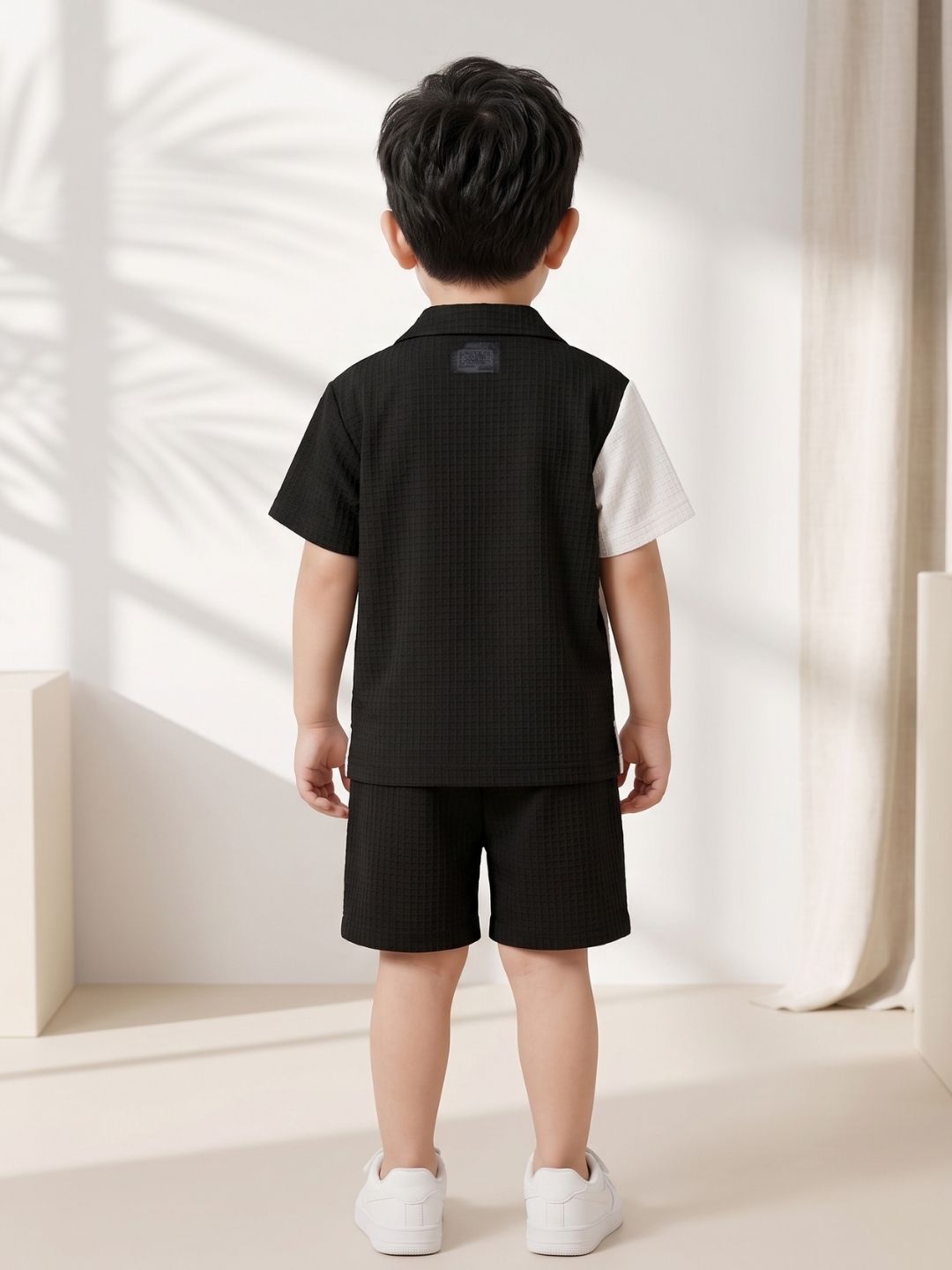 AJ Dezines Black Box Textured Waffle Fabric Color Block Cotton Blend Co-Ords For Boys
