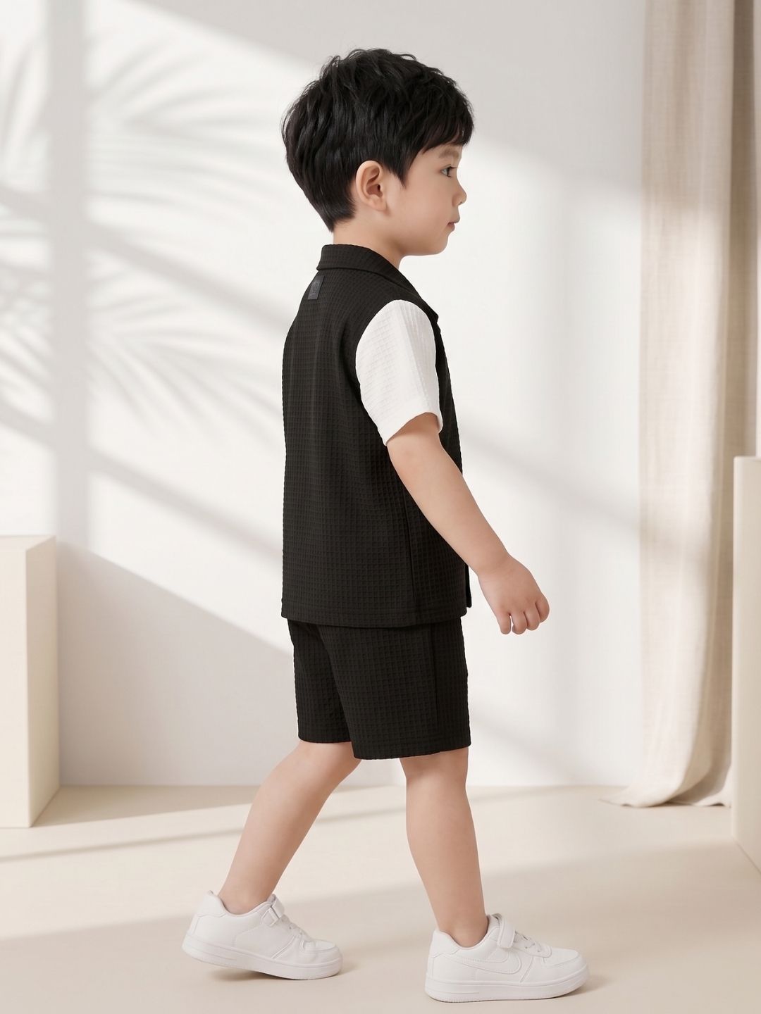 AJ Dezines Black Box Textured Waffle Fabric Color Block Cotton Blend Co-Ords For Boys