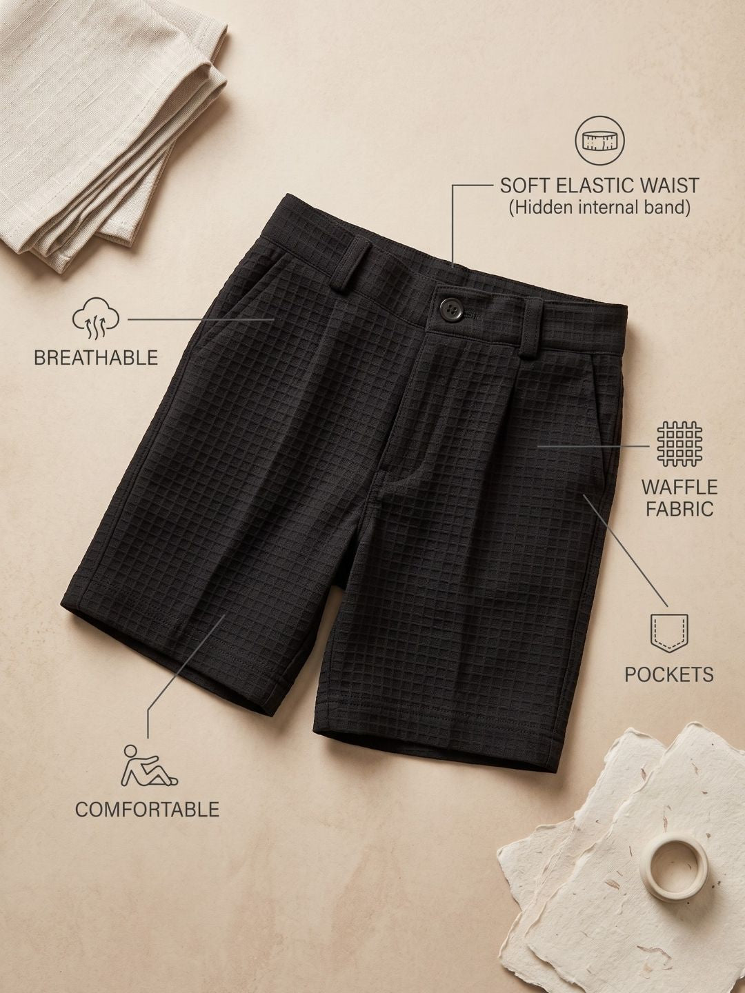 AJ Dezines Black Box Textured Waffle Fabric Color Block Cotton Blend Co-Ords For Boys