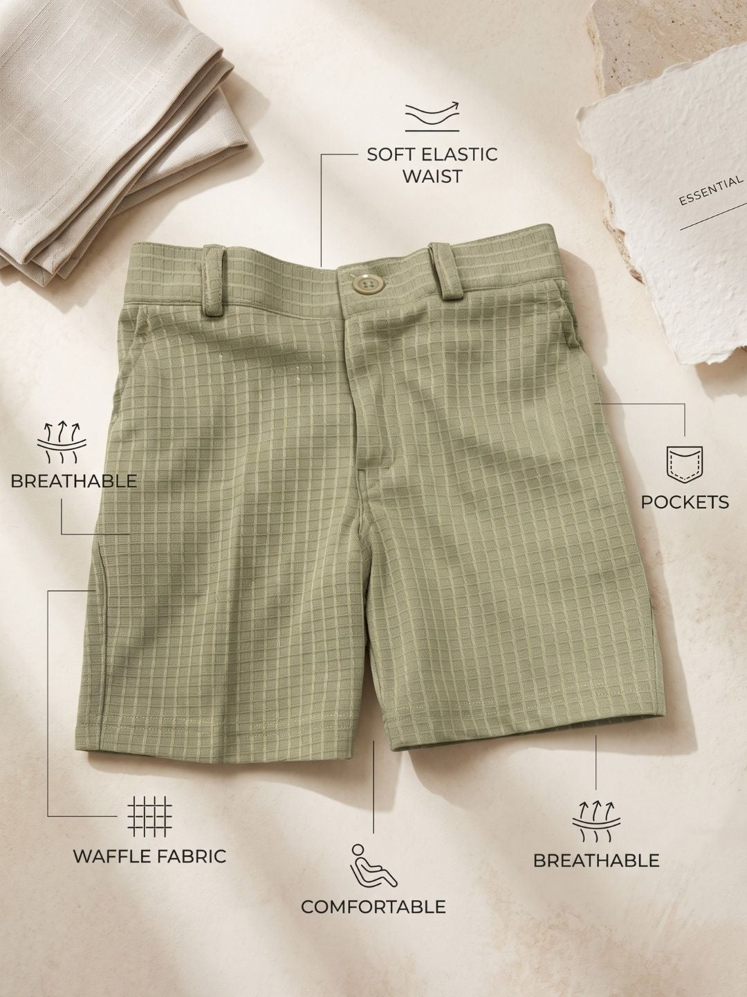 AJ Dezines Green Box Textured Waffle Fabric Color Block Cotton Blend Co-Ords For Boys