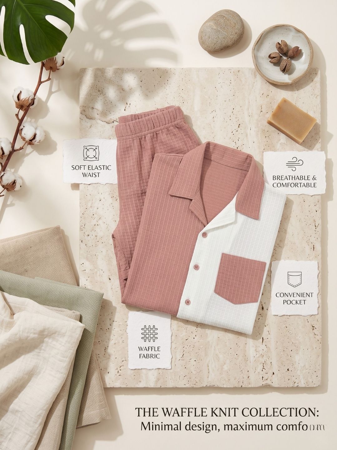 AJ Dezines Pink Box Textured Waffle Fabric Color Block Cotton Blend Co-Ords For Boys