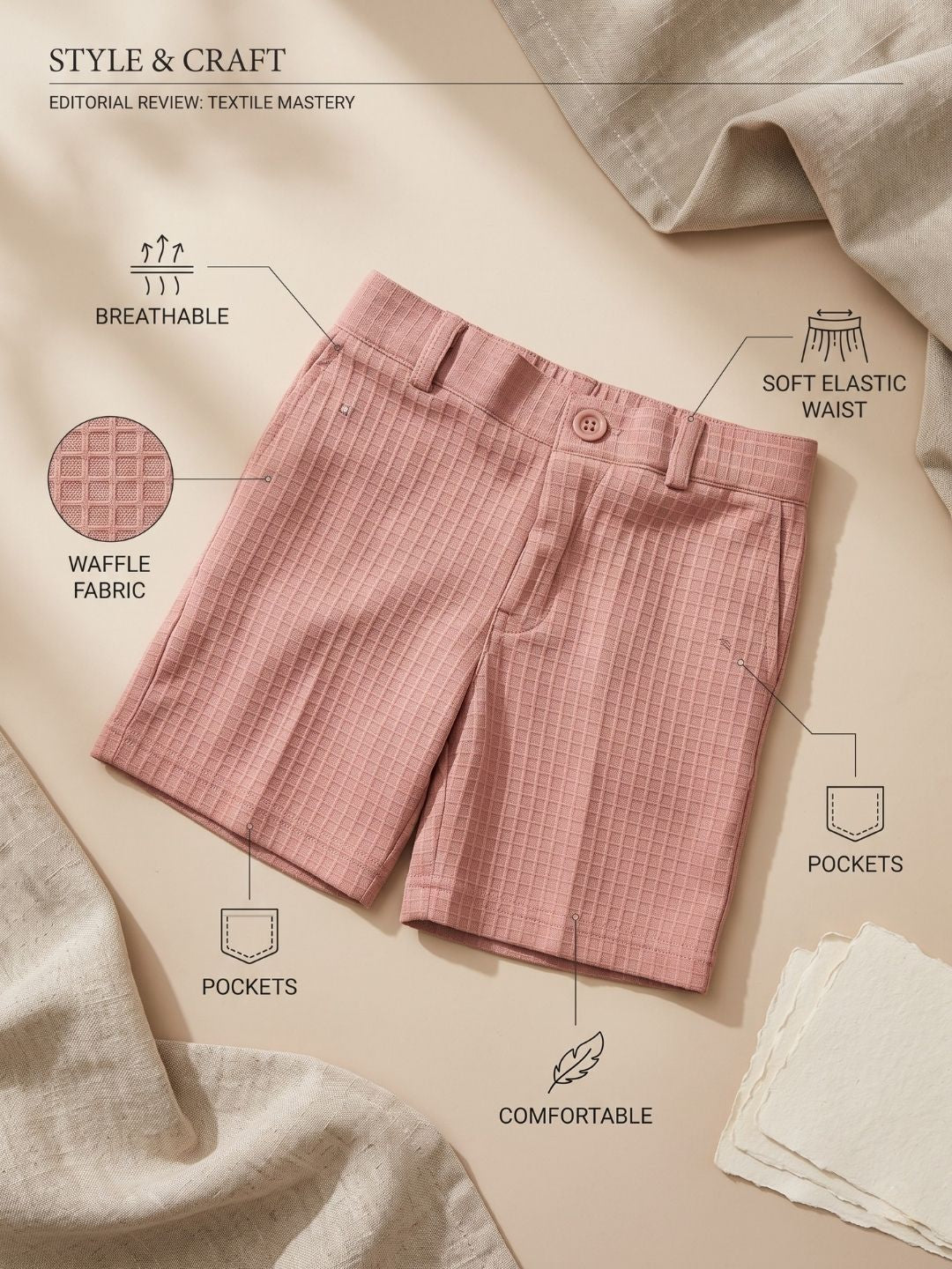 AJ Dezines Pink Box Textured Waffle Fabric Color Block Cotton Blend Co-Ords For Boys