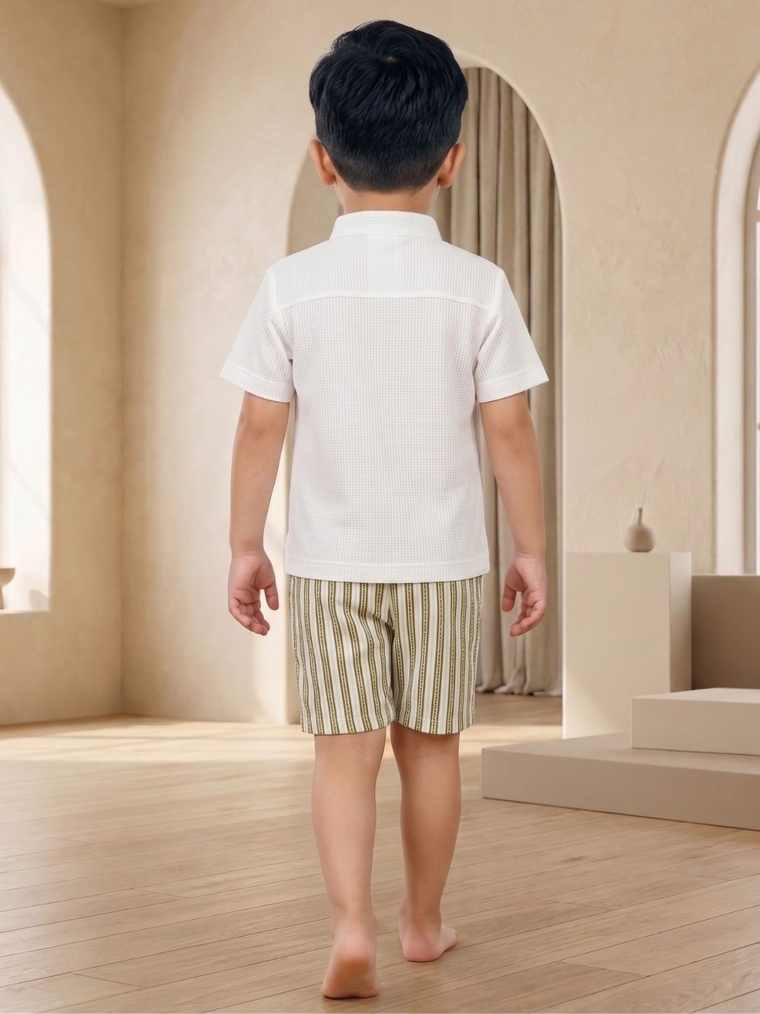 Green Stripe Cotton Blend Casual Wear Sibling Co-Ord Set for Kids | Matching Brother & Sister Outfit