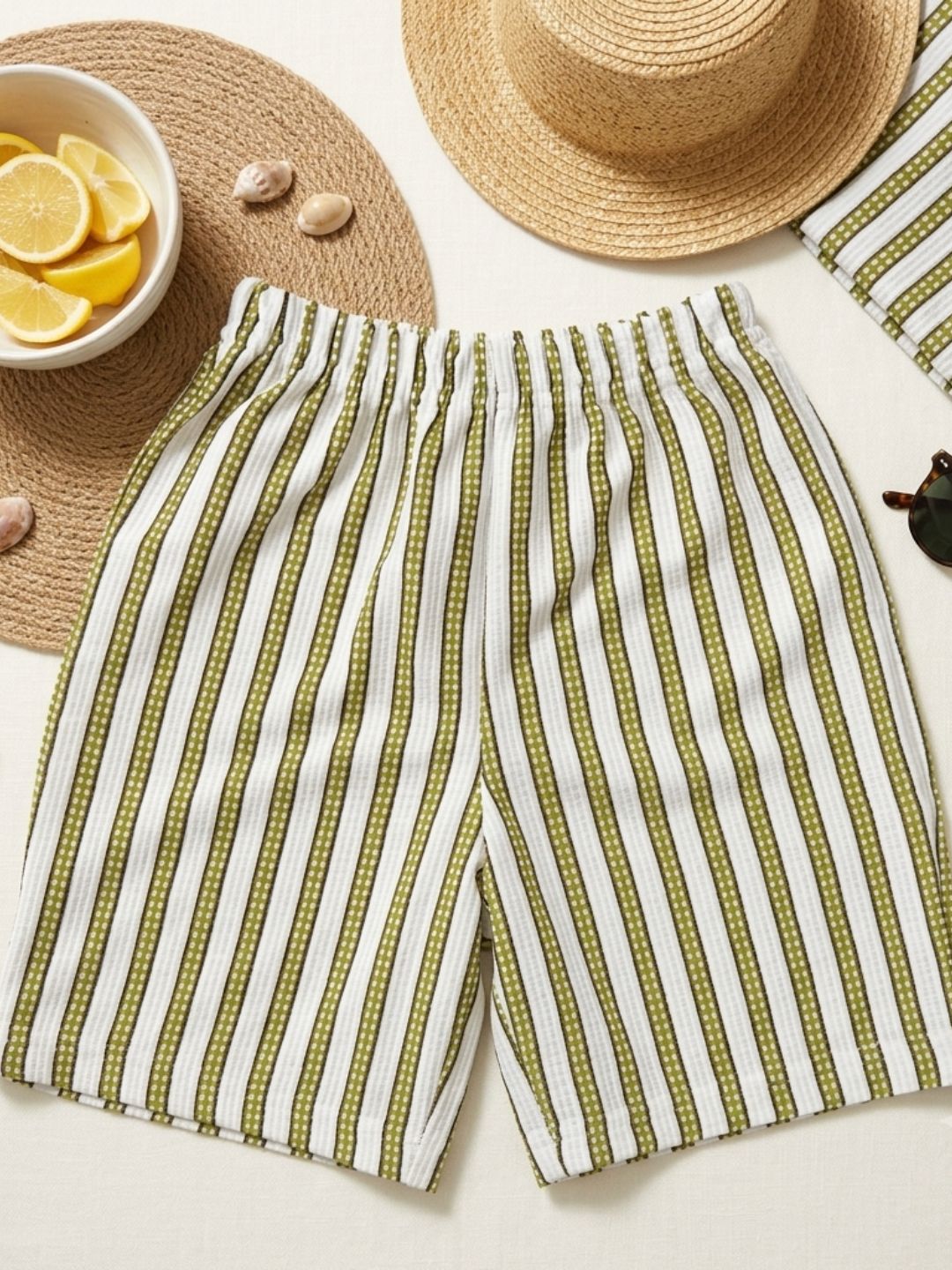 Green Stripe Cotton Blend Co-Ords Set For Boys
