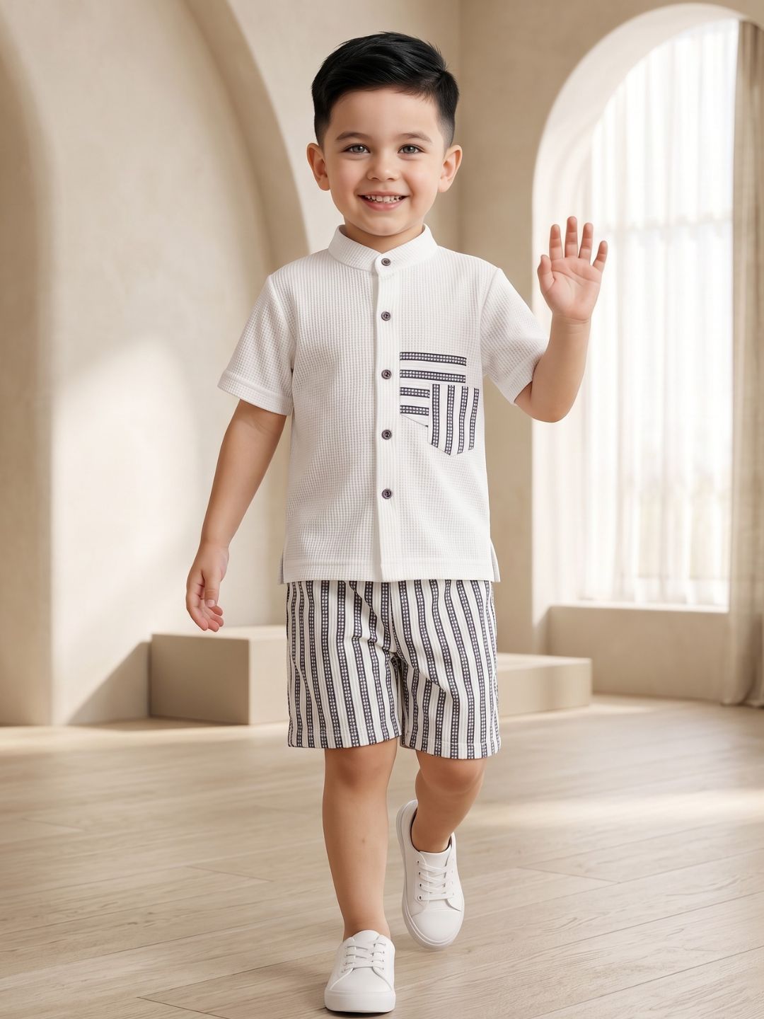 Grey Stripe Cotton Blend Casual Wear Sibling Co-Ord Set for Kids | Matching Brother & Sister Outfit