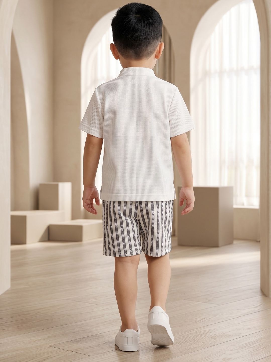 Grey Stripe Cotton Blend Co-Ords Set For Boys